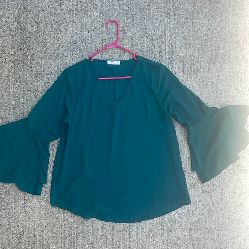 Stunning - Hunter Green Blouse Top with Bell Sleeves